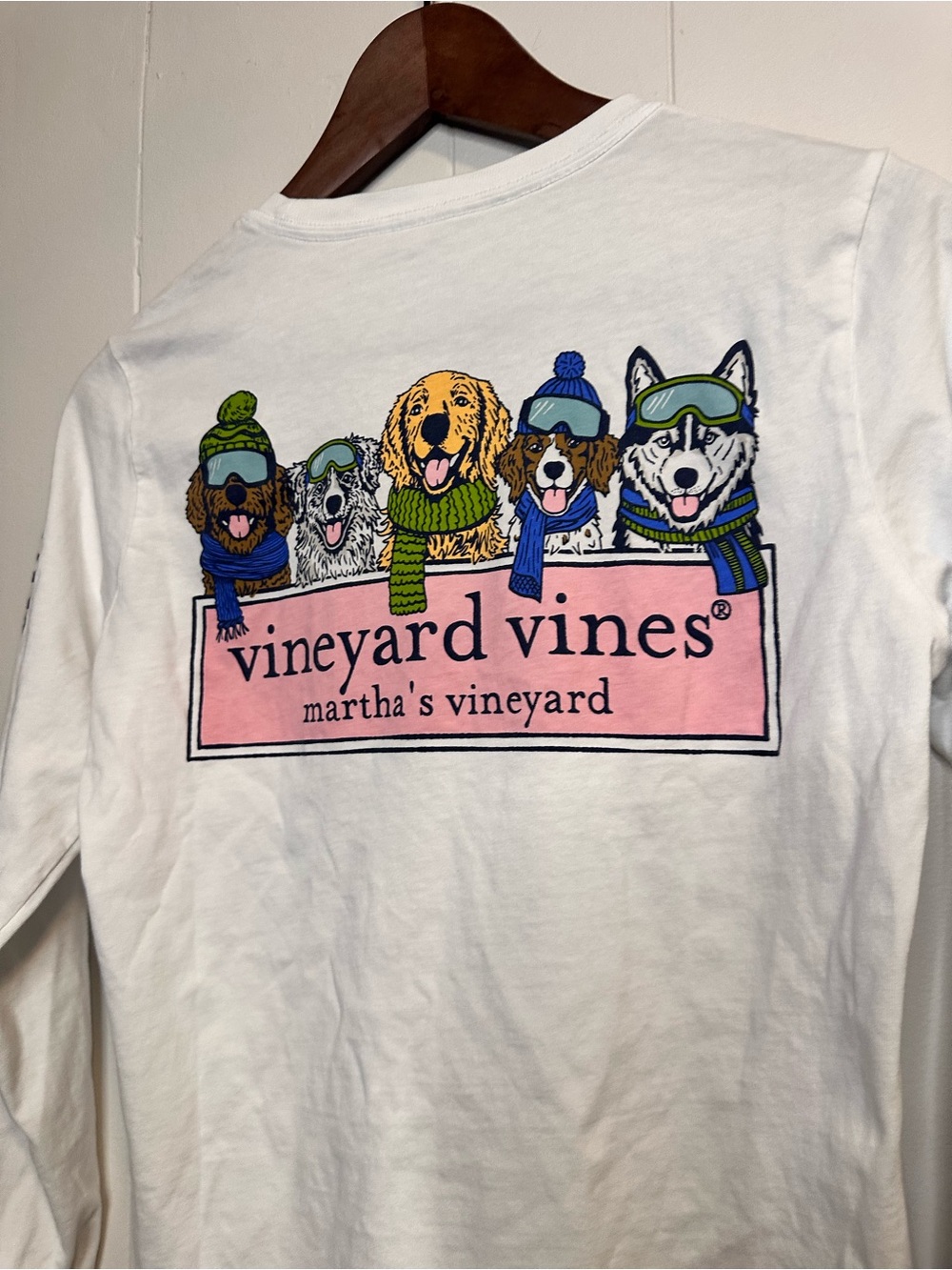 Vineyard Vines White Long-Sleeve Ski Dogs Crewneck Shirt - Boys Medium 12 14